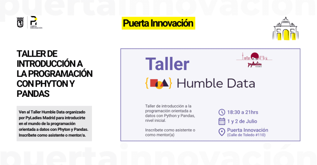Creatividad del evento de introducción a la programación de Humble Data y PyLadies Madrid