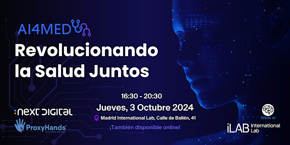 ¡Revolucionando la Salud Juntos! ¡Explora con nosotros cómo ingenieros y médicos colaboran para integrar de manera responsable la inteligencia artificial en el sistema de salud, mejorando así la atención médica para todos! ¡Únete a nosotros en este evento presencial en International Lab Madrid! Para más información ¡Revolucionando la Salud Juntos!