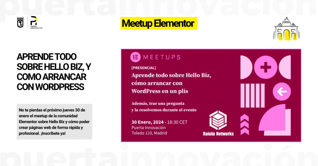 No te pierdas el próximo jueves 30 de enero el meetup de la comunidad Elementor sobre Hello Biz y cómo poder crear páginas web de forma rápida y profesional. ¡Inscríbete ya!